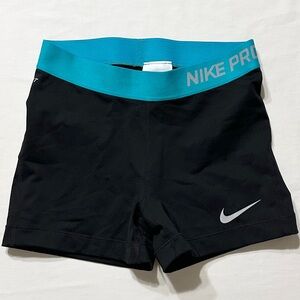 Nike Pro 3” Dri-Fit Women’s Black Shorts with Turquoise Waistband - S